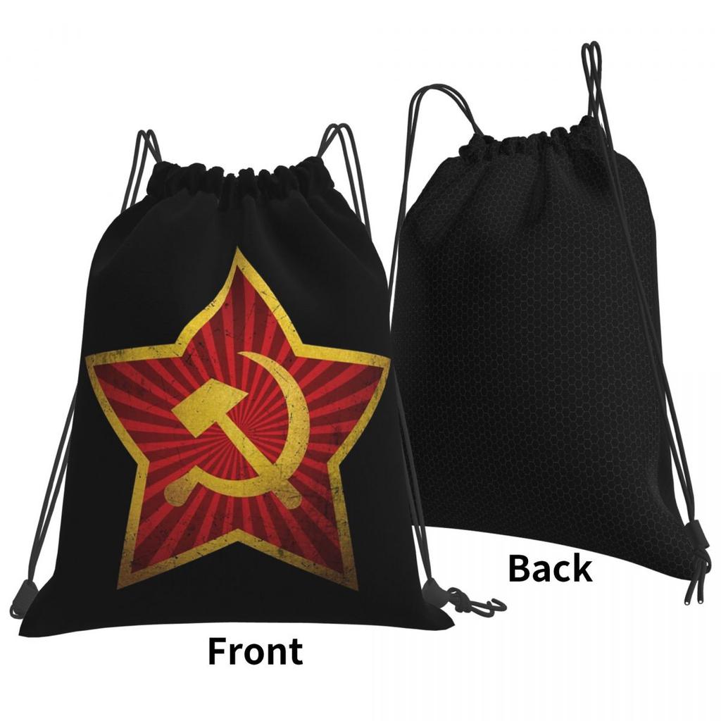 USSR Hammer And Sickle CCCP Russian Soviet Flag Backpacks Fashion Drawstring Bags Sundries Bag Book Bags for Travel School
