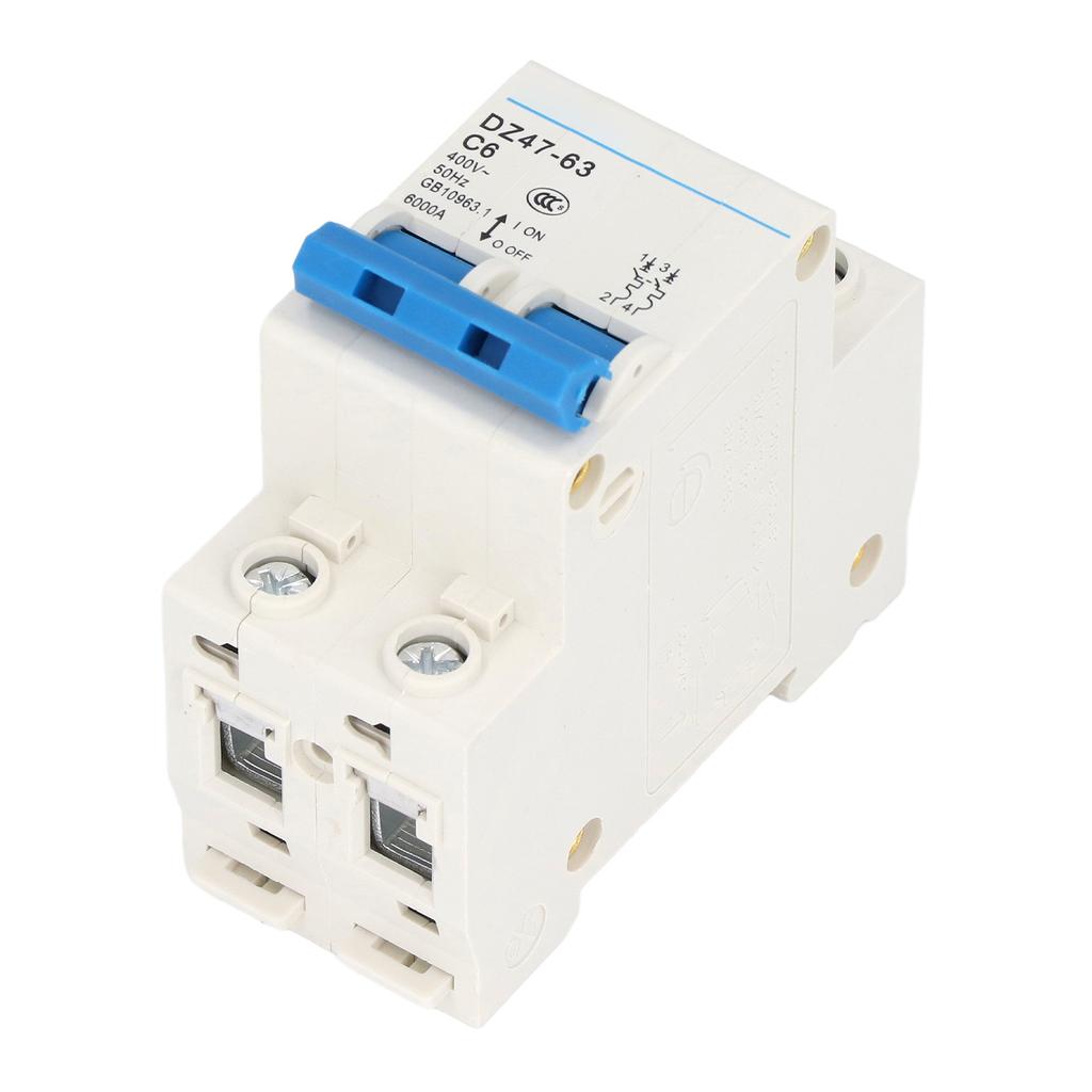 Circuit Breaker Mini 2P MCB DIN Rail Mount 6000A Breaking Capacity 400V 6A for Home Office