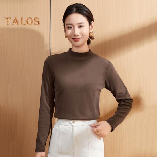 Women Bottoming Tops DE Velvet Self-Heating Thermal Top Half High Collar Long Sleeve Slim Fit Base Layer Shirt