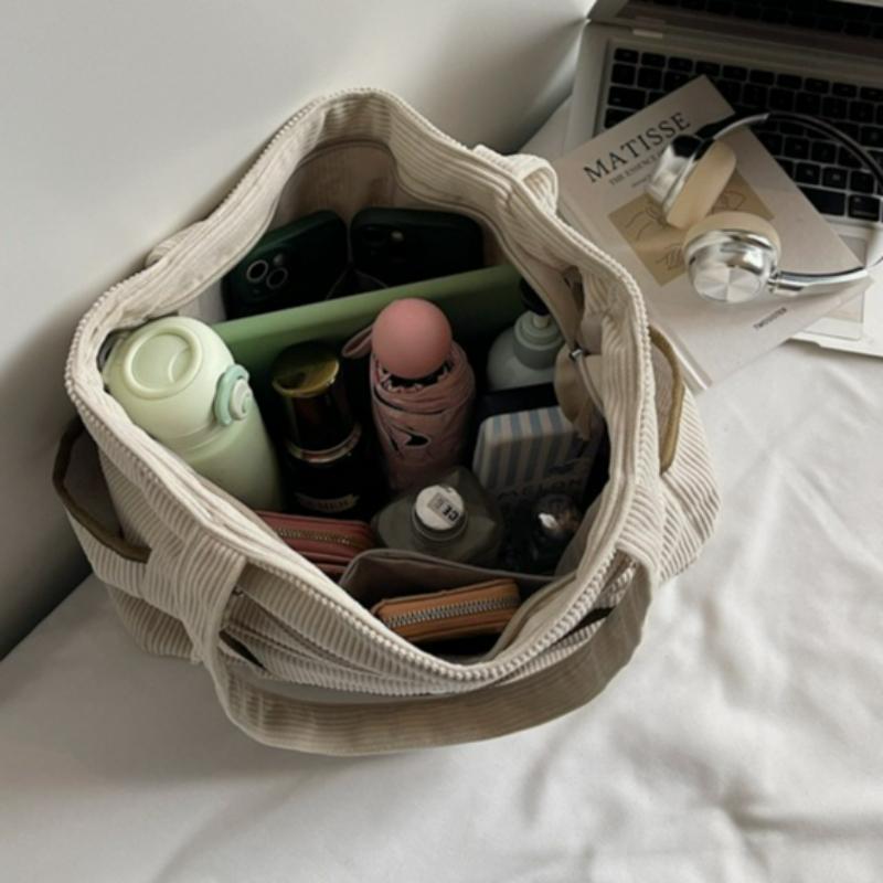 Corduroy Shoulder Bag Women Large Capacity Multi Pocket Tote Handle Bag Korean Style Casual Textured and Versatile Storage Bags