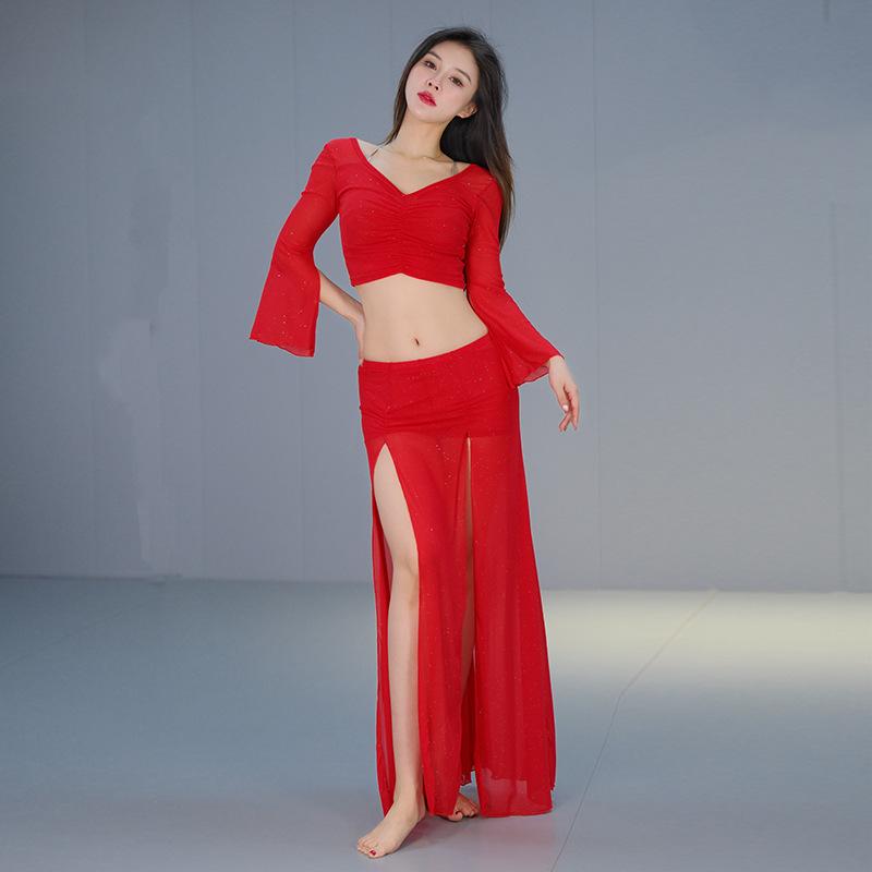 Belly Dance Practice Costume Set, Oriental Dance, Indian Dance Performance Costume, Mesh Costume