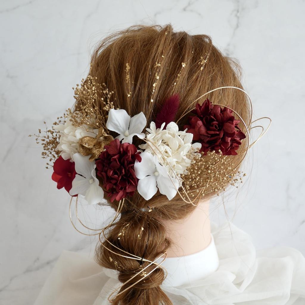 Ornament Specialty Shop Hair Ornament for Dried Flower Small Flower Hair Ornament with Gold Leaf [Hair Bria] Coming-of-Age Ceremonies, Weddings,