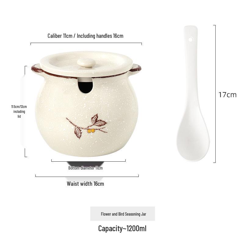 Japanese Double-Handle Ceramic Lard & Chili Oil Jar, Large Capacity, Heat-Resistant, with Lid & Spoon