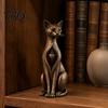 Housewarming Present Vintage Distressed Cat Figurine, Rustic Animal Statue for Desk Shelf Home Office Ornament Decor, Handcrafted Retro Style