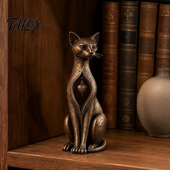 Housewarming Present Vintage Distressed Cat Figurine, Rustic Animal Statue for Desk Shelf Home Office Ornament Decor, Handcrafted Retro Style