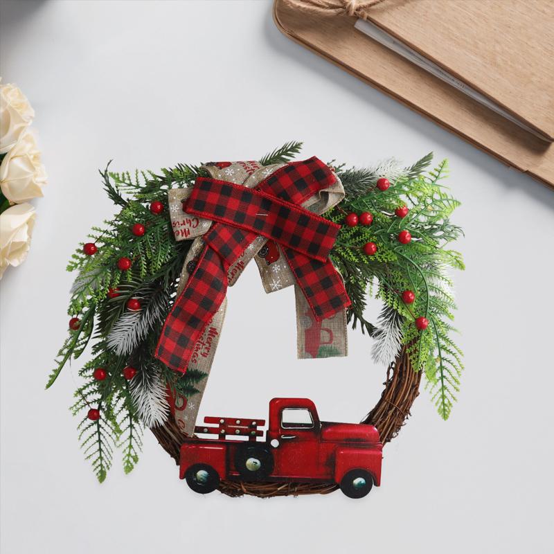 Christmas Decorative Rattan Woven Tape Chic Rattan Leaves Home Party Bowknot Red Berry Door Wreath Holiday Decorations Ornaments