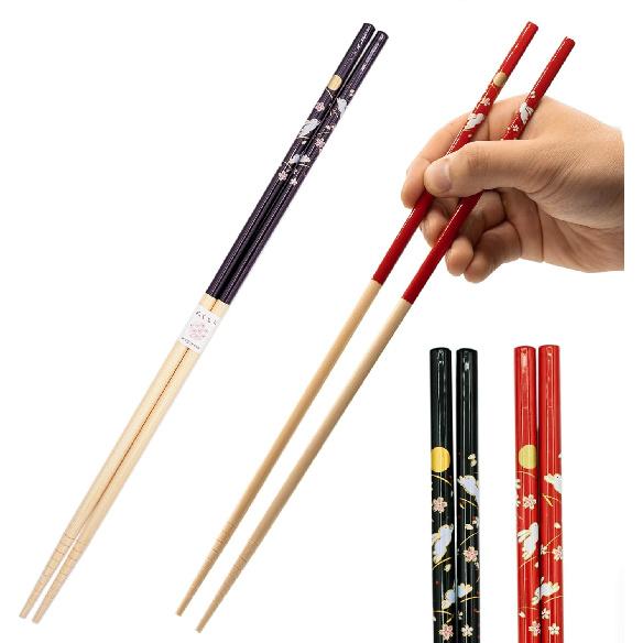 Japanese Cooking Chopsticks Long- Set of Two Long Bamboo Cooking Chopsticks with Sakura Pattern - Red and Blue - Made in Japan Red and Black Rabbit and