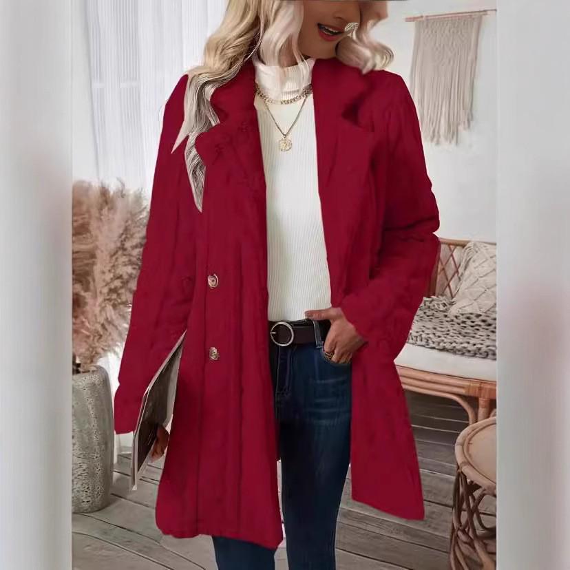 2024 Warm Wool Double-Breasted Plush Overcoat with Suit Collar - Comfortable European & American Style