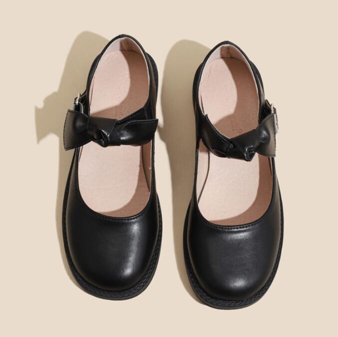 

Модная японская обувь Лолита Женская обувь с квадратным носком, с бантом, ремешком, Мэри Джейн, лоферы, обувь для школьниц JK, косплей, медсестра, женские балетки 6.5 чёрный