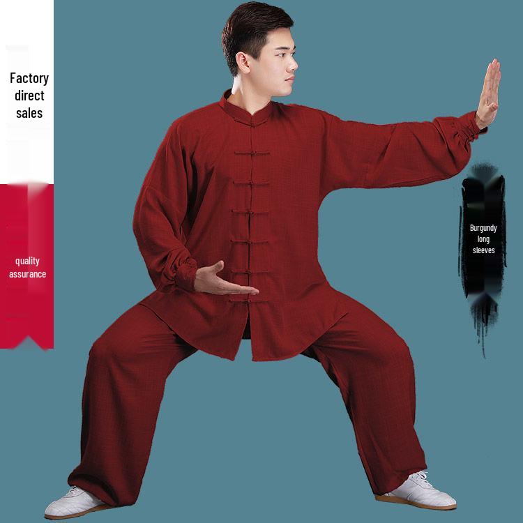 Men's Bamboo Cotton Linen Tai Chi Wushu Suit - Chinese Style Practice Clothing, Thin for Spring/Summer Morning Exercise
