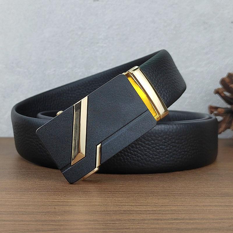 Men'S Automatic Buckle Belt Leather Business Belt Men'S First Layer Cowhide Middle-Aged Simple Dad Gift Belt Men