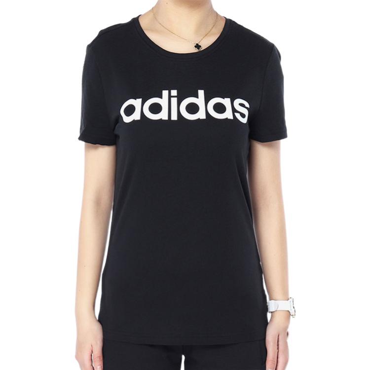 adidas Neo Letter Print T-Shirt Women Tops Black DM2064