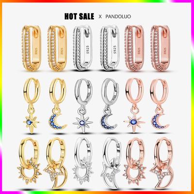 Neue S925 Sterling Silber Ohrringe für Frauen Luxus Rose Gold Herzförmige Sterne Mond Ohrringe Exquisite Geburtstagsschmuck Geschenk