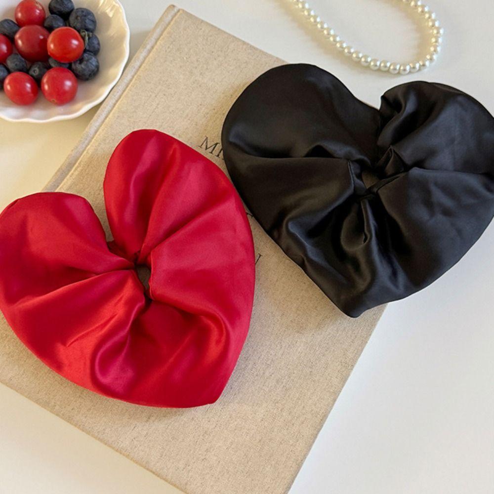 Love Large Satin Hair Scrunchies Heart Shape Ponytail Elastic Rubber Band  Ladies