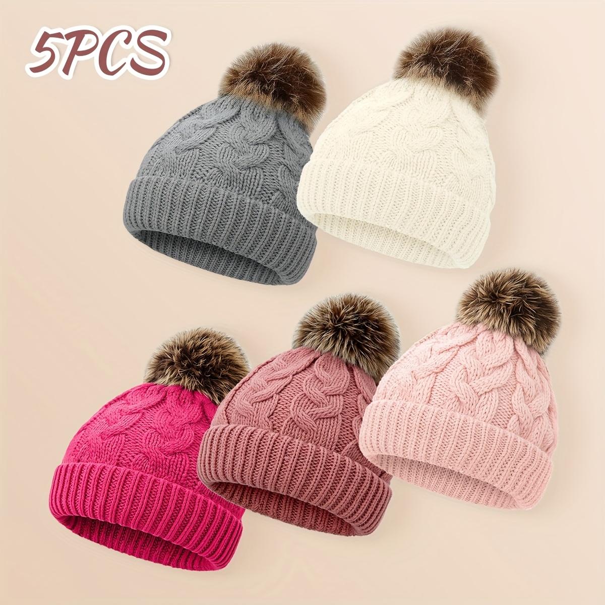

5pcs baby faux fur knitted hats, a set of warm and cold-proof hats for boys and girls in autumn and winter versatile winter hats 0-3Years