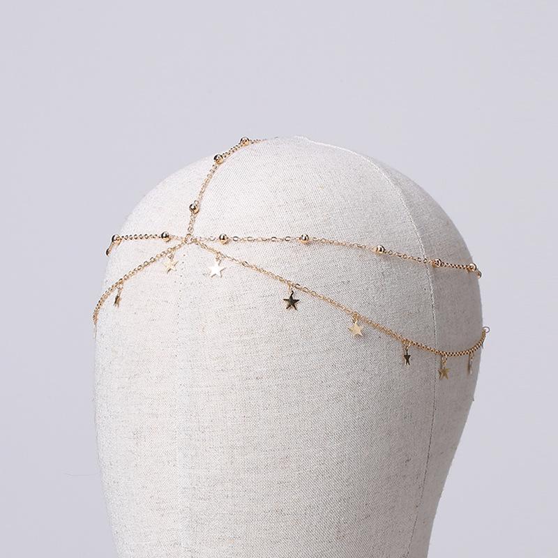 Fashion Bride Crystal Pendant Tassel Hair Chain For Women Exquisite Metal Geometric Multilayer Thin Head Chain Wedding Jewelry