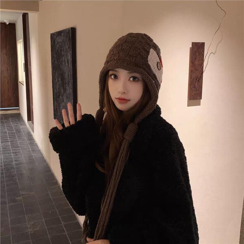 New Fashion Sticker Fringed Knitted Hat Women's Autumn and Winter Warm Wool Hat Christmas Little Red Riding Hood Shows Small Face