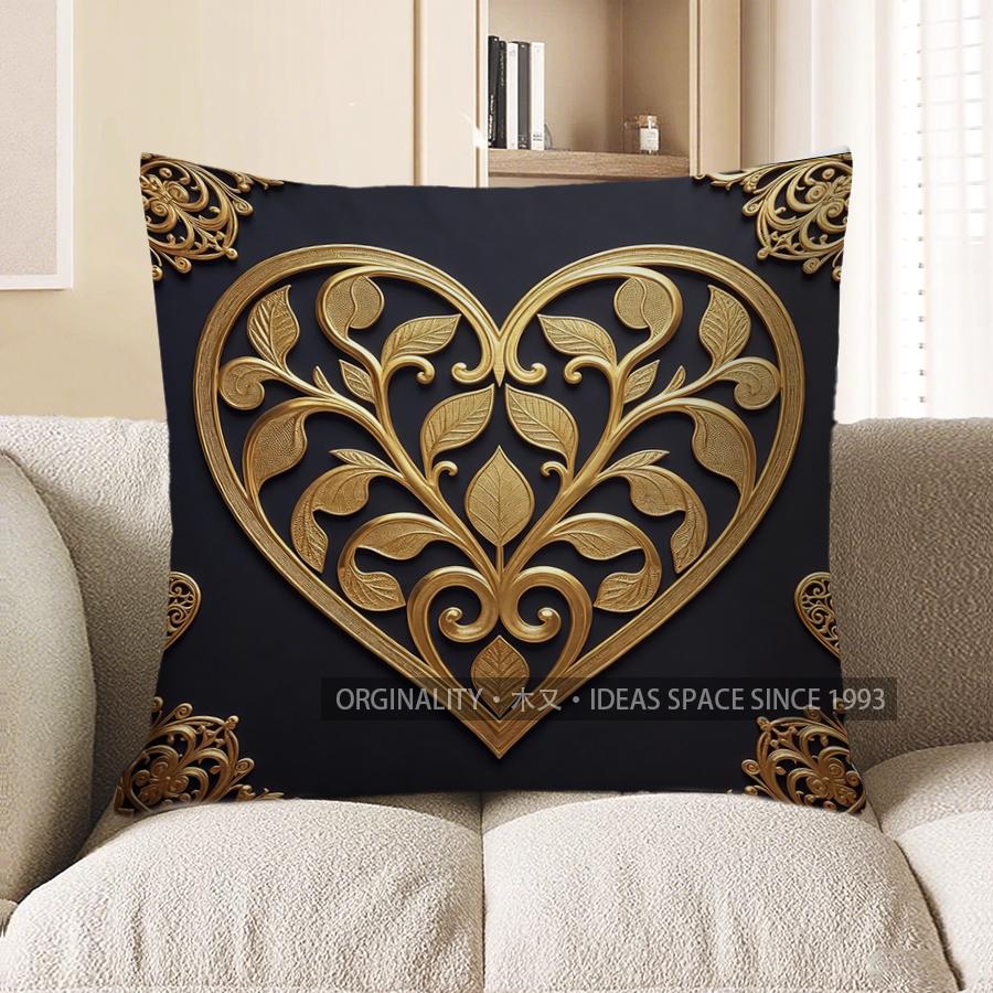 2D Gilded Heart Pattern Decorative Cushion Covers Pattern Cushion Cover Suitable For Sofa Bedroom Car Pillow Cover