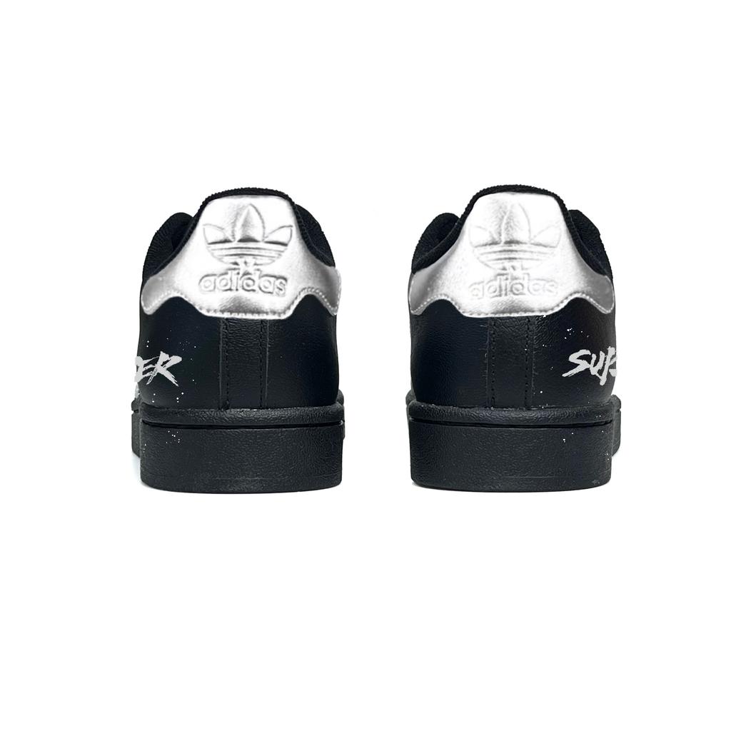Adidas Originals Superstar 2 WAO Slip Resistant Abrasion Resistant Low top Skateboard Shoes Unisex Black Silver JI0079(Team531-Super)