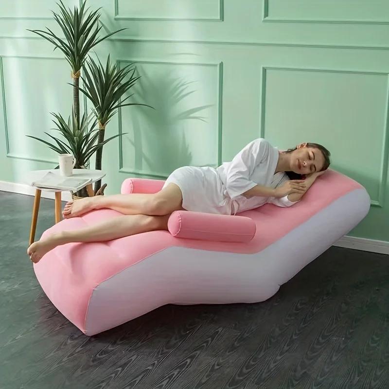 Inflatable Lazy Sofa Flocking PVC Sofa Chair Portable Rest Mattress S-Shaped Ergonomic Recliner Lunch Break Lounge Chair for Kid
