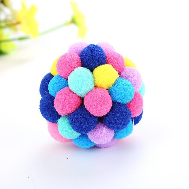 Colorful Handmade Bell Elastic Ball Pet Toy Set Durable Plush Ball For Cats