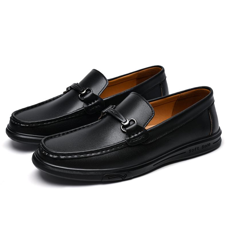 Fashion Stylish Metal Buckle Men Loafers New Genuine Leather Mens Casual Shoe Moccasins Breathable Men Driving Shoes Comfy Slip On Flats