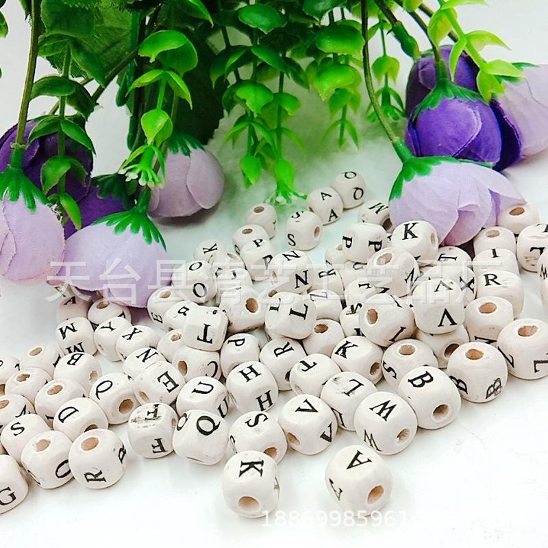 10Mm Square Log Wooden Beads Diy Children S Educational Handmade Beads, Square English Letter Wooden Beads