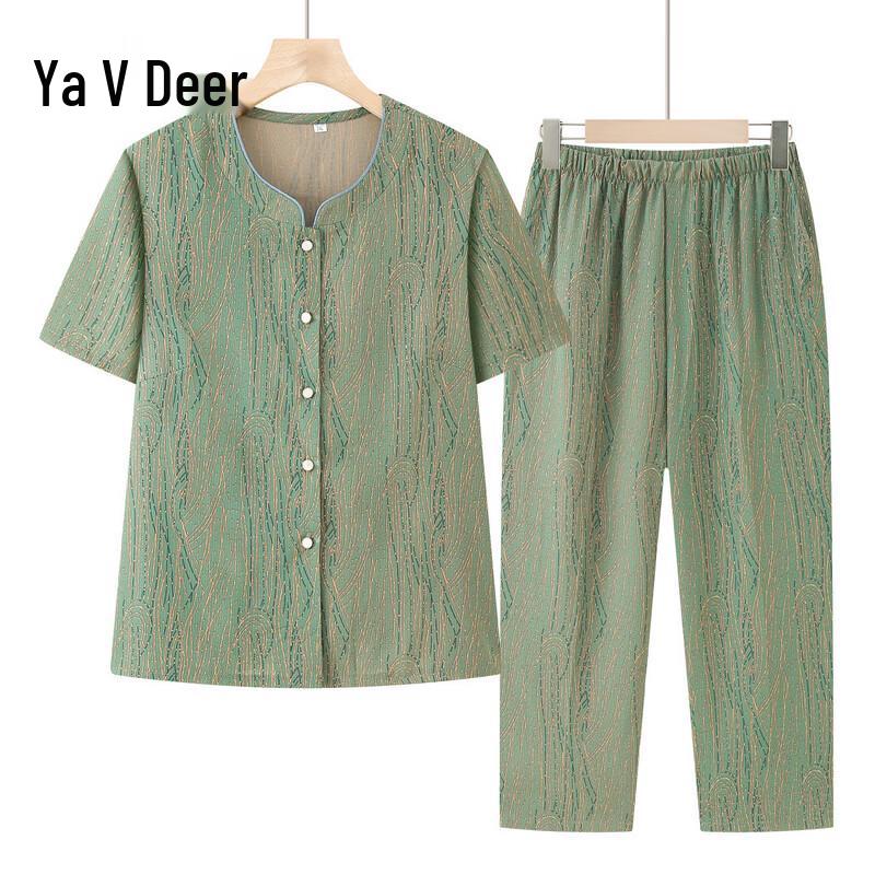 Yalu Women s Mid-Aged Summer Short Sleeve Two-Piece Set 5XL