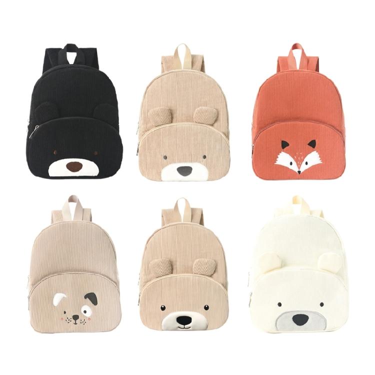 Corduroy Backpack With Bear Detail Generous Storage Space School Bag Casual Daypack for Student and Teens
