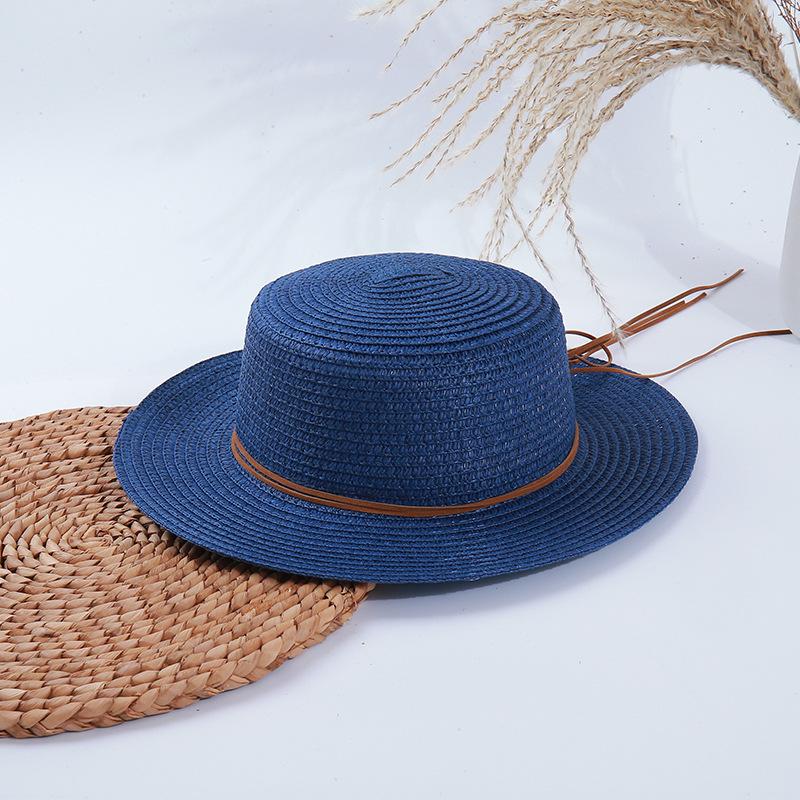 Straw Hat Summer Flat Hat Sunshade Sun Hat Casual Beach Brown Strap Breathable Sunscreen Hat