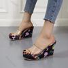 Fashion Printing Wedges High Heels Slippers for Women Gladiator Sexy PVC Transparent Peep Toe Ladies Slides Summer Retro Platform Sandal