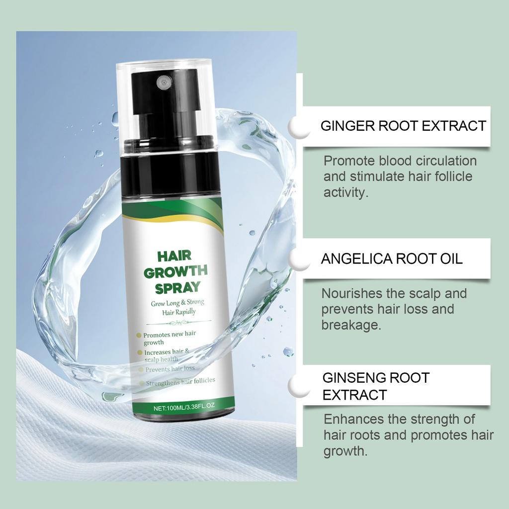 Spray à base de plantes favorisant la croissance des cheveux, active les follicules pileux pour prévenir la chute et la casse des cheveux (100 ml)