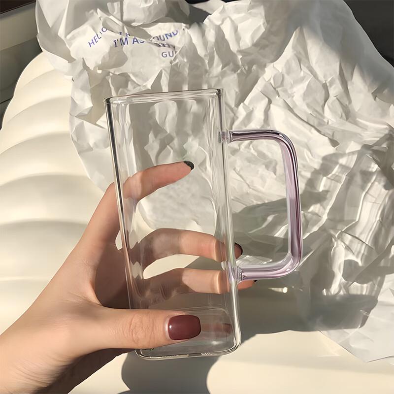 Changqi Square Glass Straw Cup with Handle, Set of 4