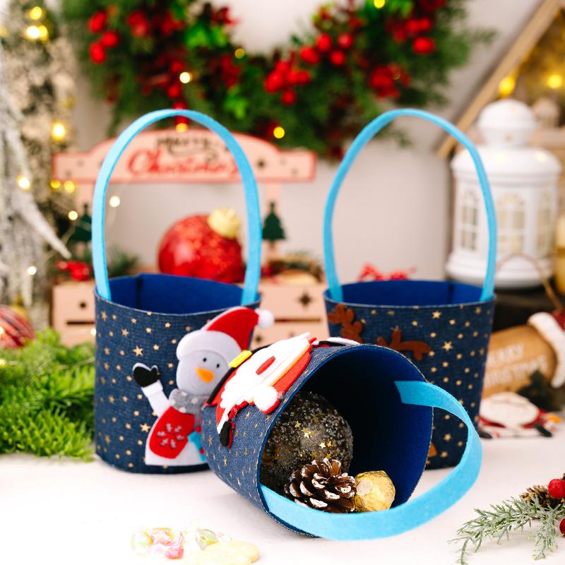 Cartoon Christmas Handbag Gift Bucket Festive Elk Cloth Handbag Christmas Gift Bag Washable Candy Bag For Gift Giving 'S Party