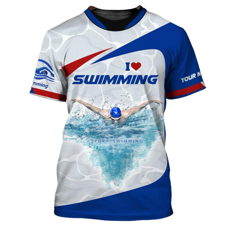 Custom Name Swimming Graphic Tee Shirt For Men 3D Print Short Sleeve Crew Neck Tshirts Clothes Gift For Swimming Lovers