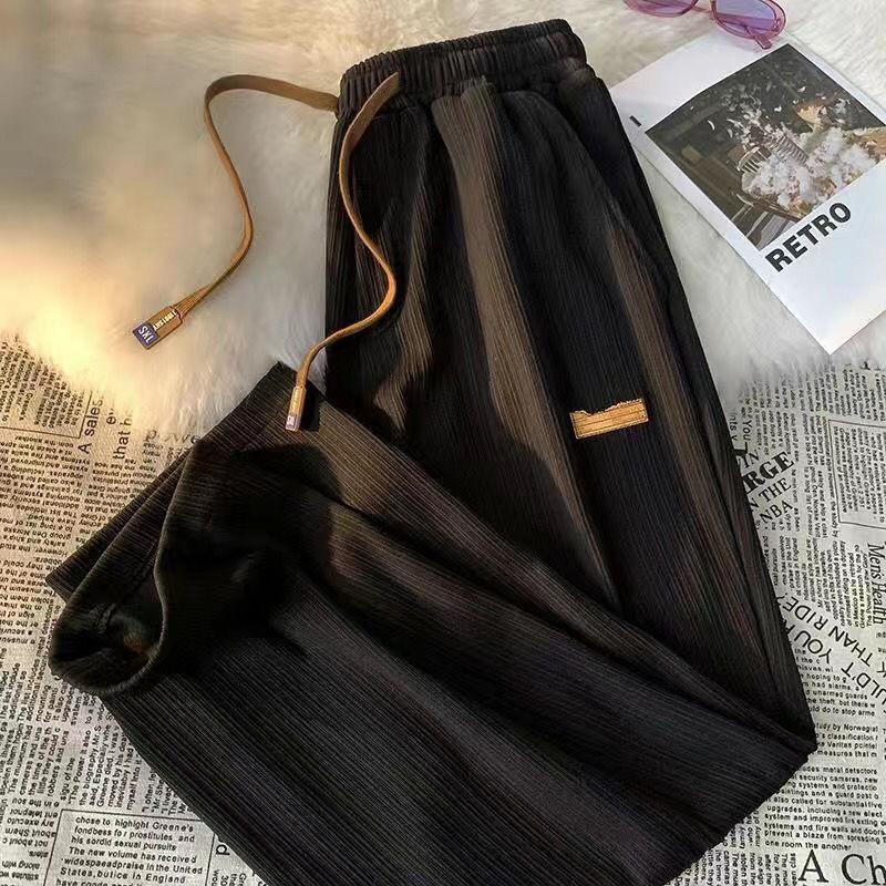 Men's Summer Ice Silk Wide-Leg Straight Pants - High-End Loose Fit Trendy Trousers