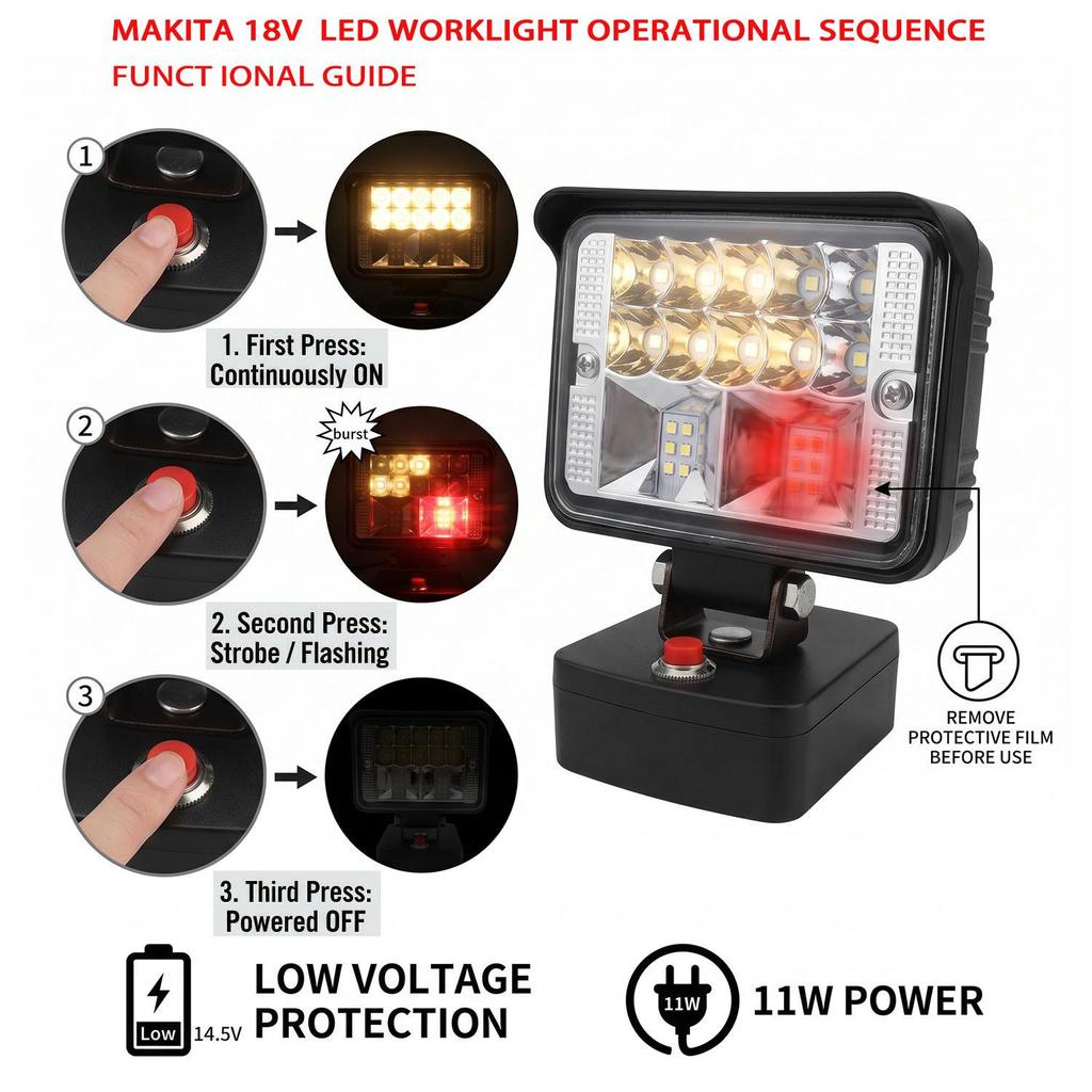 18V Lithium Battery with LED Flashlight for Bosch, DeWalt, Milwaukee, Makita