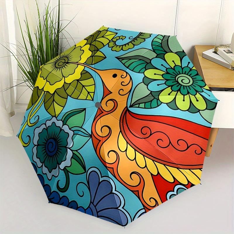 1pc Floral Print Automatic Folding Umbrella - 8-Rib Iron Frame, Windproof, Portable Sunshade with Plastic Handle for Travel & Outdoor Activi