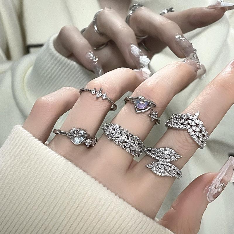 Simple Ring, Female Niche Design Sense, Cold Wind, Light Luxury, High-End Personality, Diamond-Encrusted Zir*****Pen Ring