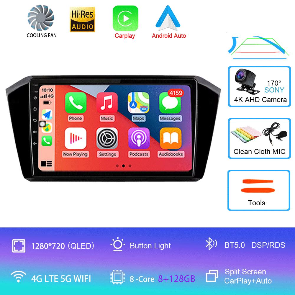 For VW Passat B8 2015 2016 2017 - 2020 Android 14 Car Radio Multimedia Player Autoradio GPS Navigation Wireless Carplay QLED 4G