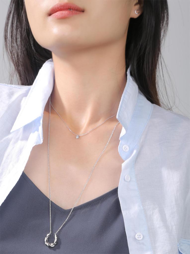 925 Silver Single Blue Diamond Drop Necklace ERP [lady Like]