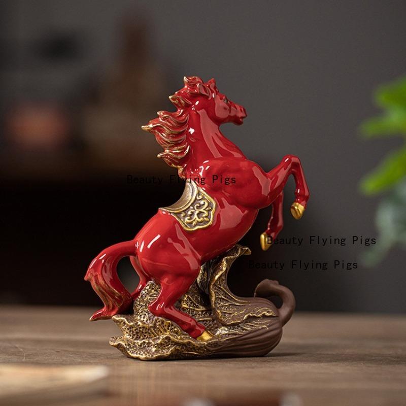 1 Stück Keramik-Pferde-Ornamente Glücksbringendes Sternzeichen-Pferd-Ornament Heimdekoration Rotes Sternzeichen-Pferd Tier-Maskottchen Schreibtisch-Dekoration