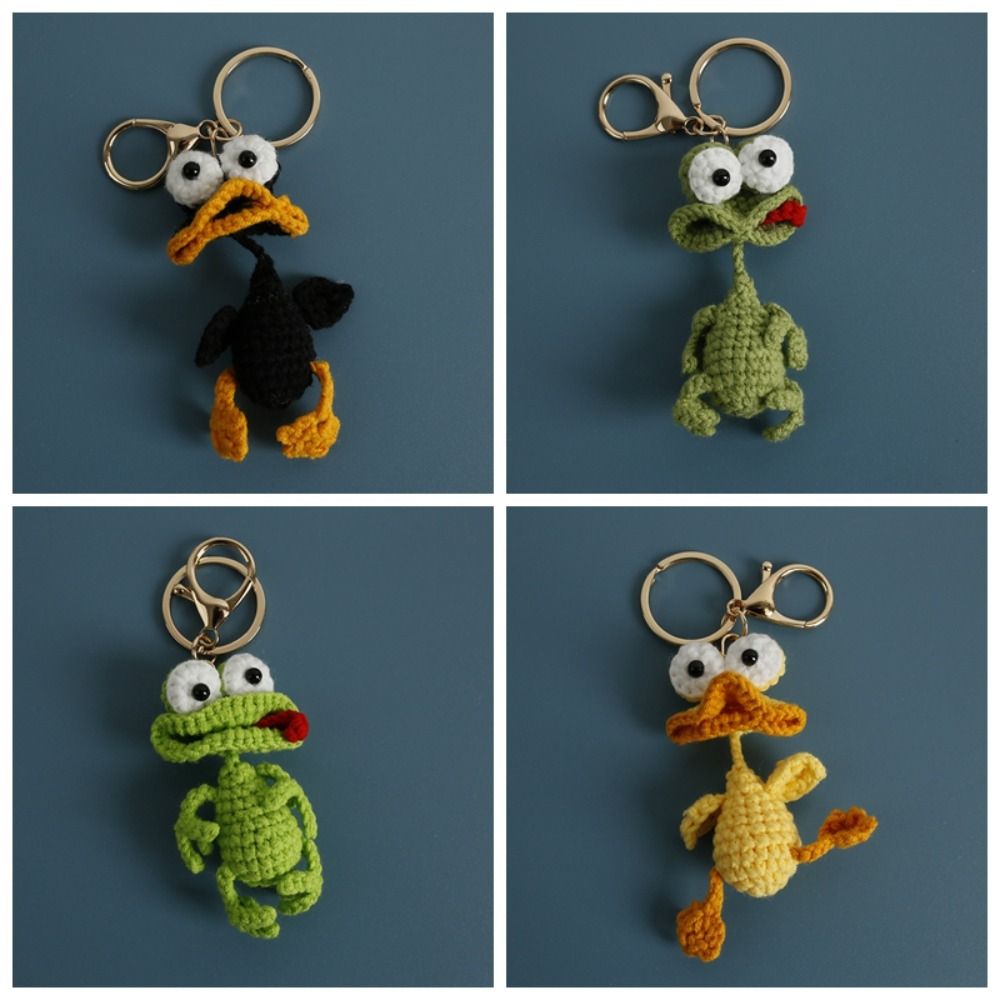 Cute Cartoon Crochet Keychains Funny Knitting Keyring Fashion Duck Doll Pendant Backpack
