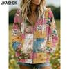 Women's Fashion Casual Flower Pattern Print Long Sleeve Hooded Hoodies & Sweatshirts