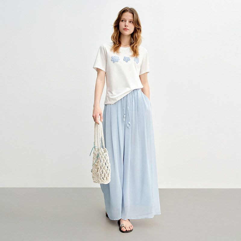 

Одиночный комплект Модные женские брюки Большого размера Женские летние свободные широкие брюки 2025 Новое поступление Кюлоты Брюки, визуально стройнящие Clear Sky Blue 5 pieces