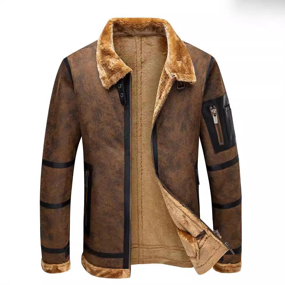 New Men's Autumn and Winter Velvet Thickened Fur All-in-one Men's Leather Jacket Men's Jacket