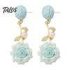 Bohemian Style Earrings 1 Pair Boho Raffia Ball Flower Earrings, Handmade Leaf Romantic Branch Drop Dangle Wedding Bridal Party Jewelry for