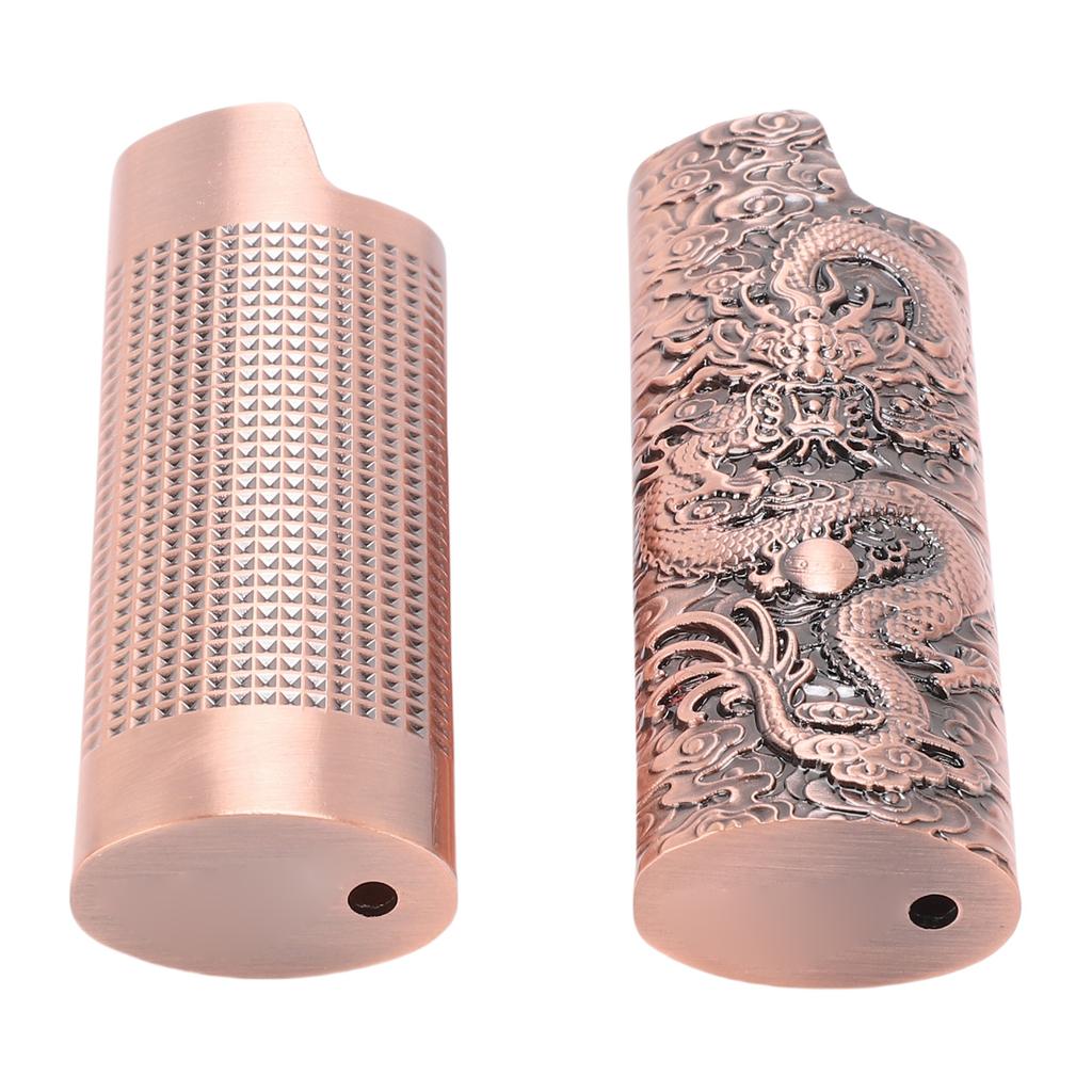 2 Pcs Lighter Case 8cm Length Grid and Dragon Pattern Exquisite Engraved Metal Lighter Cover for Party Bar