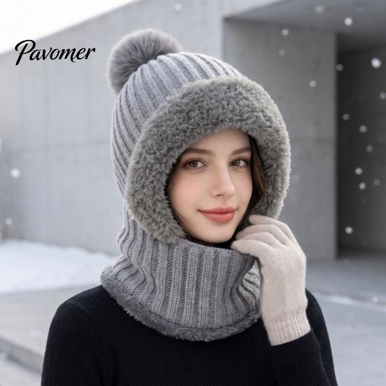 Passamontagna Invernale per Uomo e Donna, Passamontagna Antivento, Cappello Maschera da Sci a Maglia, Cappello a Maglia Foderato in Pile con Scaldacollo Scalda Teste, Pompon, Accogliente Freddo