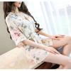 Korean Version of Summer Women's Japanese Kimono Thin Nightdress Short-sleeved Girls Crushed Flower Chiffon Thong